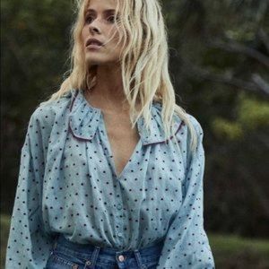 DOEN Jemma Blouse Swiss Dot in Light Blue Size Small